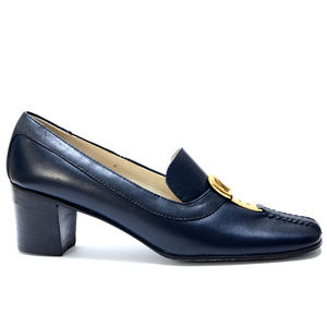 1970s Vintage Gucci Buckle Loafers Navy Blue 38AA